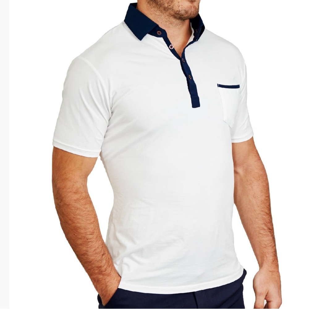 The Felix blue and white polo